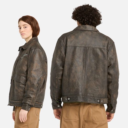 Timberland Men Clothing-Leather Strafford Bomber Jacket- TB0A6X4P243-timbs men - Image 2