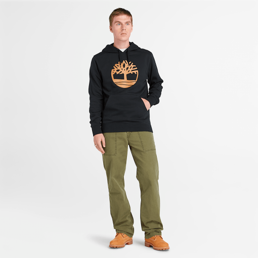 Timberland Men Clothing-Mens Kennebec River Tree Logo Hoodie- TB0A2BJHP56-black timberland - Image 2