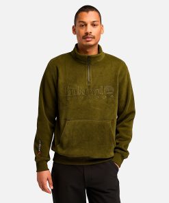 Timberland Men Clothing-Mens Linear Logo Quarter Zip Polartec® Fleece Sweatshirt- TB0A6Y5T302-timberland near me