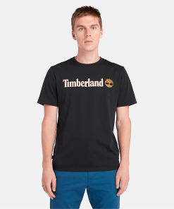 Timberland Men Clothing-Mens Linear Logo Short Sleeve T-Shirt- TB0A5UPQ001-timberland store near me