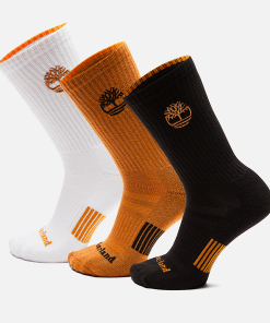 Timberland Men Accessories-Mens Newmarket Village 3-Pack Yellow Boot Logo Crew Sock- TB0A1XF9231-timberland near me