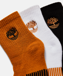 Timberland Men Accessories-Mens Newmarket Village 3-Pack Yellow Boot Logo Shortie Crew Sock- TB0A1XEX231-timberland near me 2