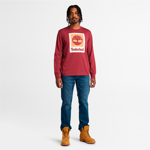 Timberland Men Clothing-Mens Stack Logo Colored Long Sleeve Tee- TB0A5VBB600-timberland sale - Image 2