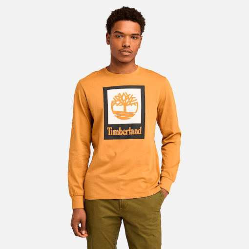 Timberland Men Clothing-Mens Stack Logo Colored Long Sleeve Tee- TB0A5VBBP47-timbs