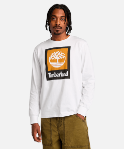 Timberland Men Clothing-Mens Stack Logo Colored Long Sleeve Tee- TB0A5VBB100-timberland outlet