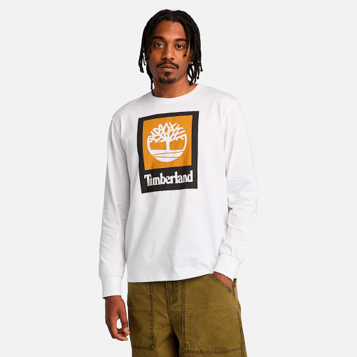 Timberland Men Clothing-Mens Stack Logo Colored Long Sleeve Tee- TB0A5VBB100-timberland outlet