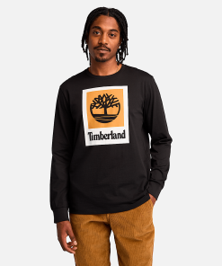 Timberland Men Clothing-Mens Stack Logo Colored Long Sleeve Tee- TB0A5VBB001-black timberland