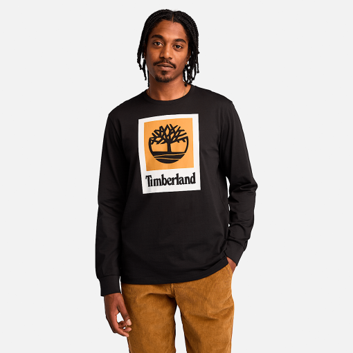 Timberland Men Clothing-Mens Stack Logo Colored Long Sleeve Tee- TB0A5VBB001-black timberland