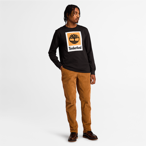 Timberland Men Clothing-Mens Stack Logo Colored Long Sleeve Tee- TB0A5VBB001-black timberland - Image 2