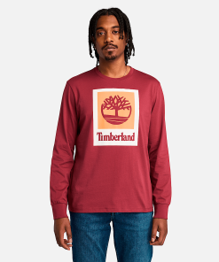 Timberland Men Clothing-Mens Stack Logo Colored Long Sleeve Tee- TB0A5VBB600-timberland store near me