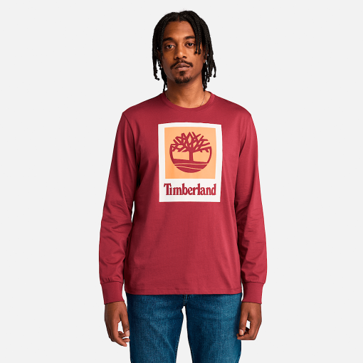 Timberland Men Clothing-Mens Stack Logo Colored Long Sleeve Tee- TB0A5VBB600-timberland store near me