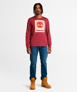 Timberland Men Clothing-Mens Stack Logo Colored Long Sleeve Tee- TB0A5VBB600-timberland store near me 2