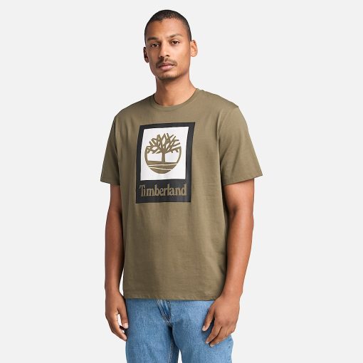 Timberland Men Clothing-Square Stack Logo Short-Sleeve T-Shirt- TB0A5QS2A58-black timberland