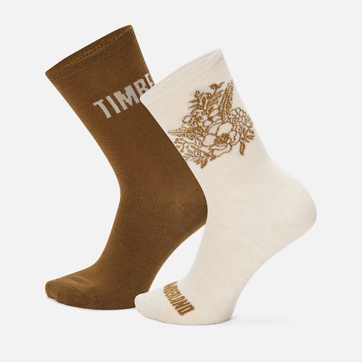 Timberland Women Accessories-Womens 2-Pack Timberland® Floral Crew Sock- TB0A5ZDX280-timberland boots near me