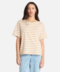 Timberland Women Clothing-Womens Dunstan Short-Sleeve Stripe T-Shirt- TB0A682BEI3-timberland store