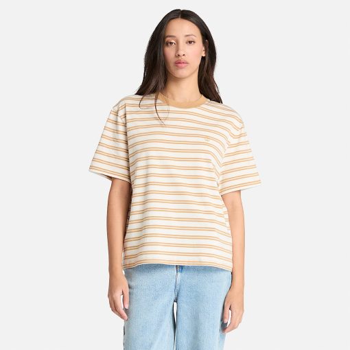 Timberland Women Clothing-Womens Dunstan Short-Sleeve Stripe T-Shirt- TB0A682BEI3-timberland store