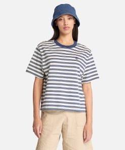 Timberland Women Clothing-Womens Dunstan Short-Sleeve Stripe T-Shirt- TB0A682BV82-timberland store