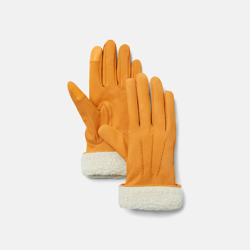 Timberland Women Accessories-Womens Leather Gloves with Fleece Cuffs- TB0A2NQA231-timberland boots near me